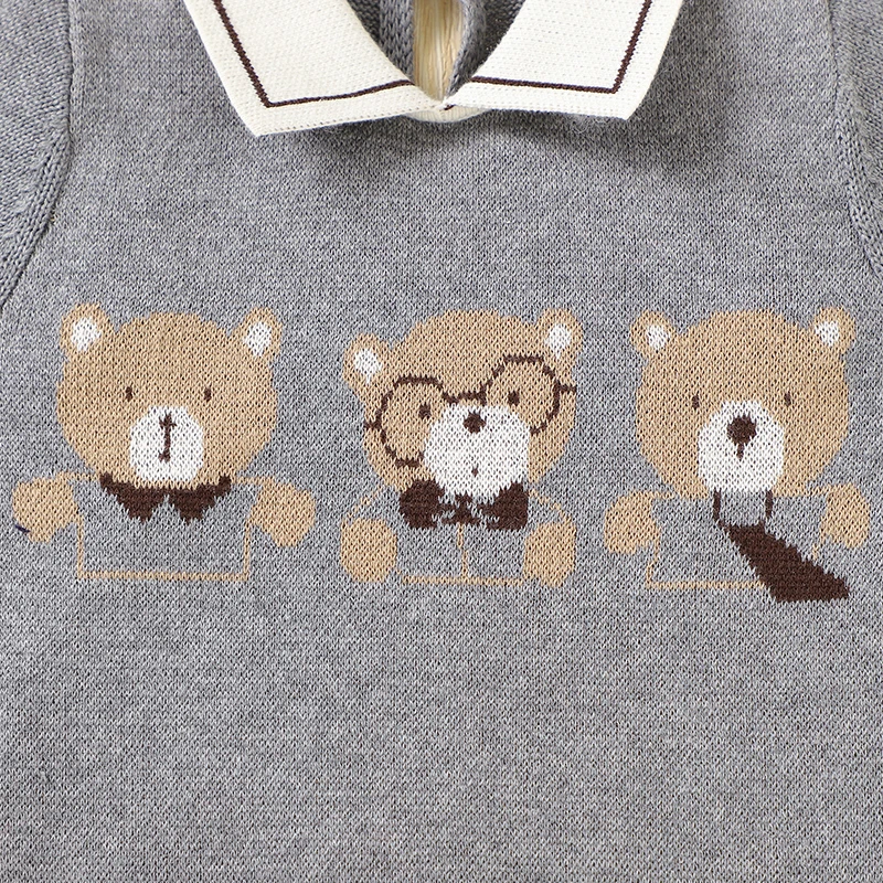 Pelele de algodón para bebé, ropa infantil de punto, mono bonito de oso de 0 a 18M, mono para recién nacidos, niños y niñas, mono de manga larga a la moda de otoño con vuelta hacia abajo - imagen 5