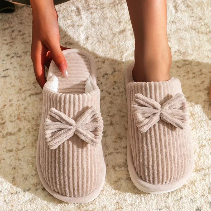 Zapatillas de mujer con lazo cálidas y cómodas para interior - imagen 5