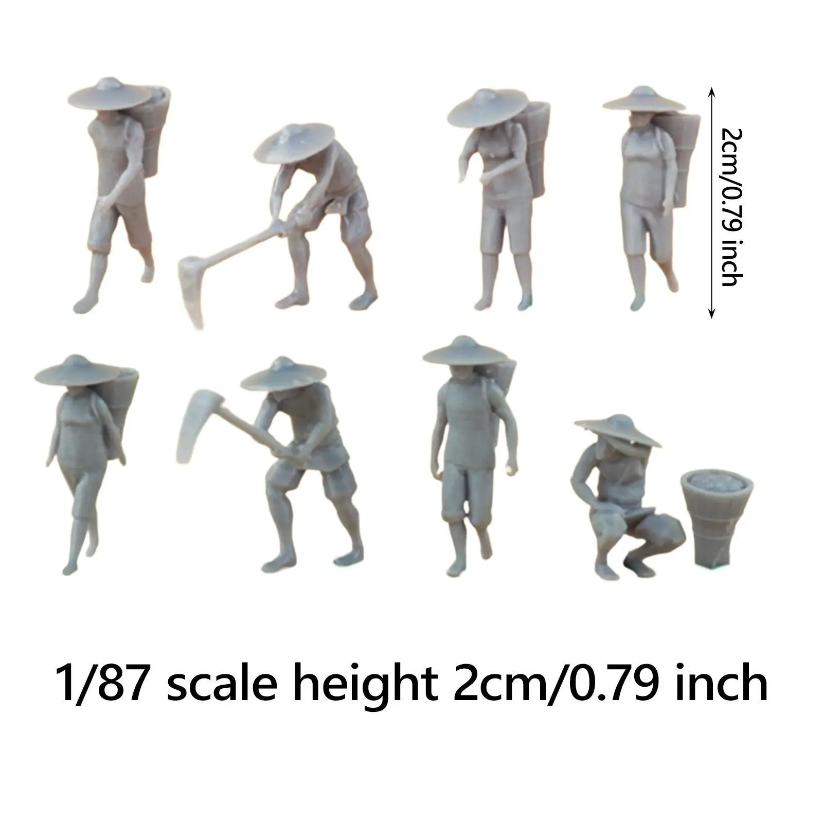 8x 1:87 Scale Farmer Figures Character Model Resin Collectible Tiny People Model Play Figure for Micro Landscape Fairy Garden
