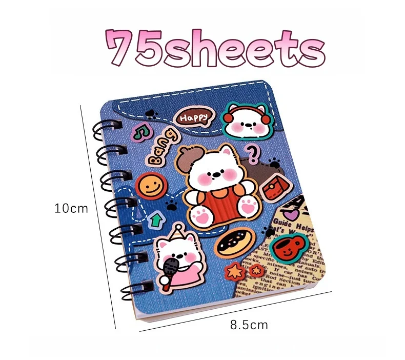 Cuaderno en espiral A7, Bloc de notas en blanco con bonito cachorro para estudiantes, libro de notas para diario, cuaderno planificador, diario de bolsillo portátil - imagen 3