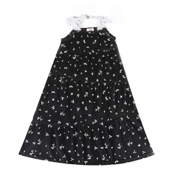 Vestido maxi de terciopelo negro para niña – 4 capas con encaje y tirantes