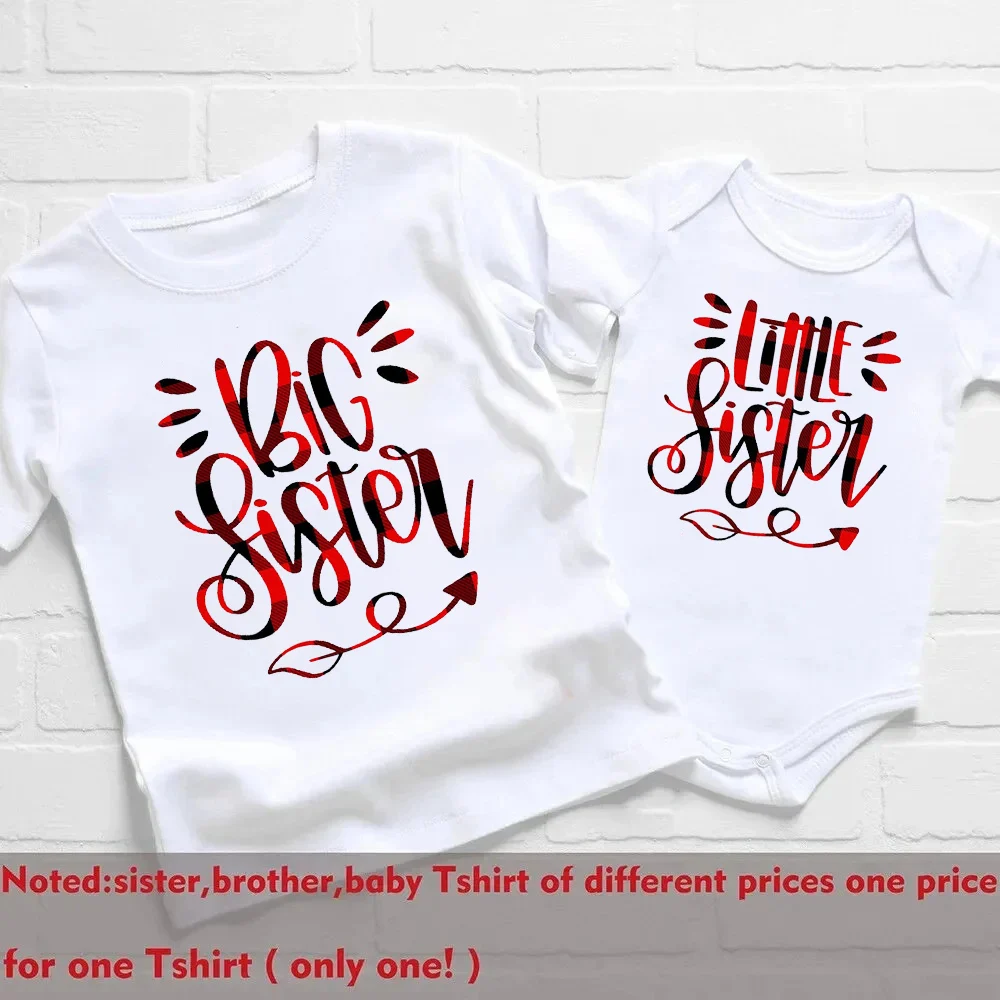 Camiseta con estampado de hermano mayor y hermana pequeña para niños, traje a juego de Navidad para hermanos y hermanos, camisetas navideñas para niños, mono para bebé - imagen 3