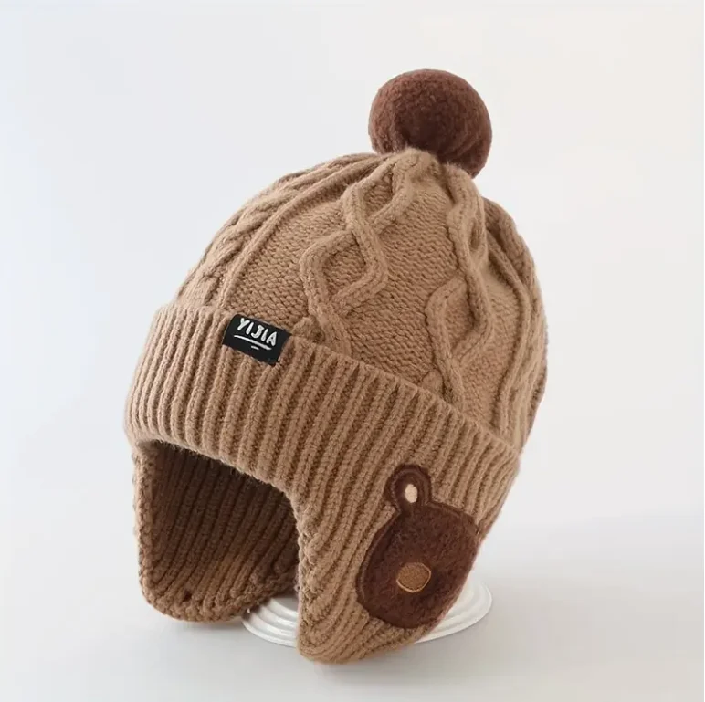 Gorro pompón con orejeras de punto acrílico infantil - imagen 3