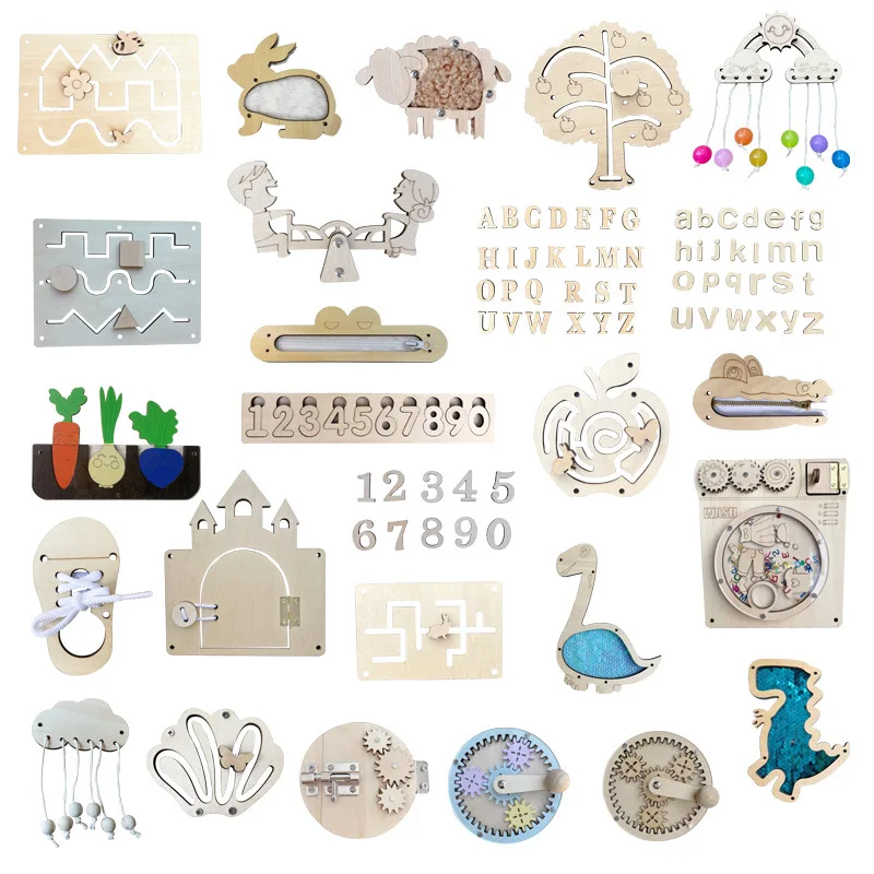 Accesorios de tablero ocupado DIY, juguete educativo Montessori de madera, entrenamiento cognitivo, educación temprana infantil, aprendizaje de habilidades, juego de madera