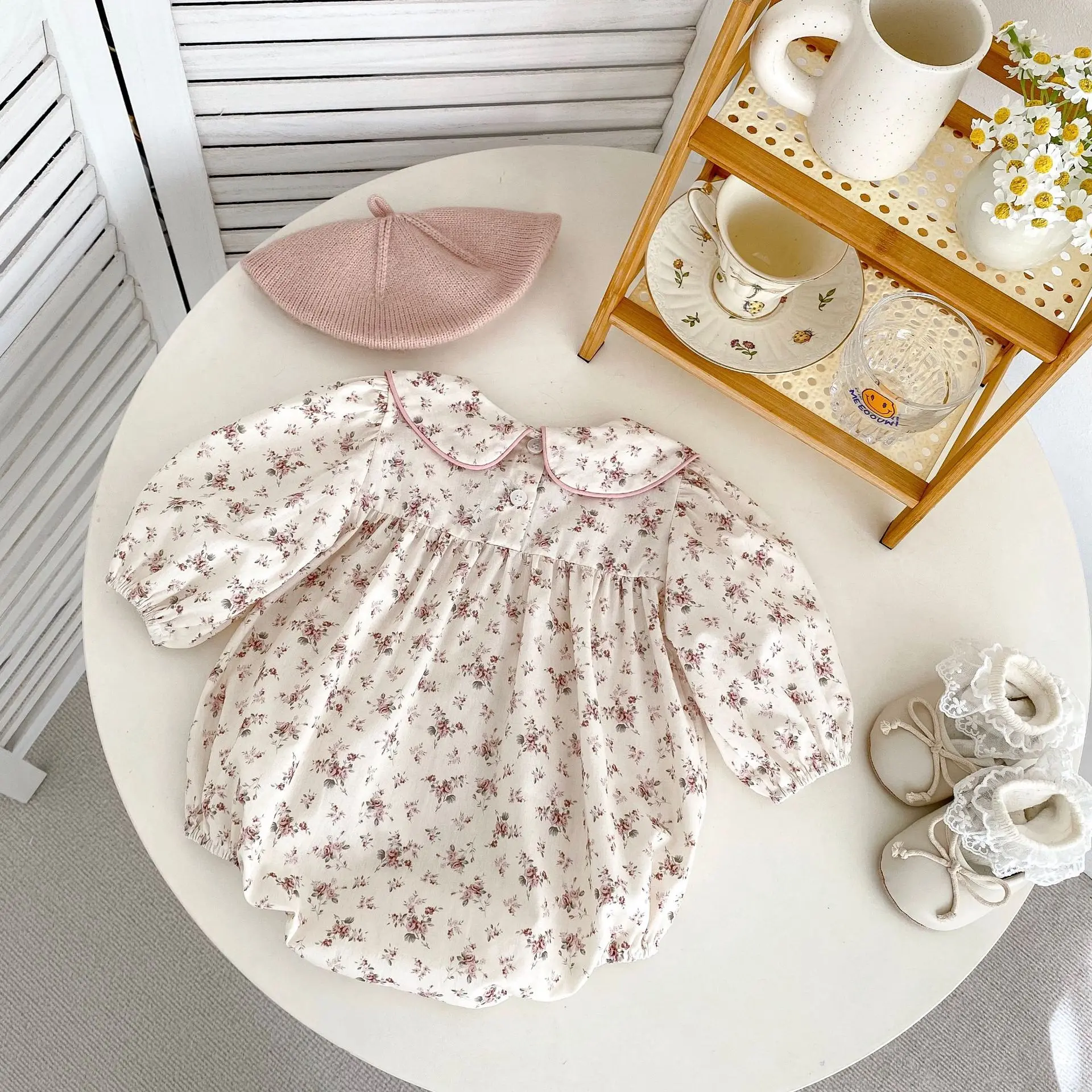 Body Floral de primavera para bebé de 0 a 2 años, mono bonito de manga larga con cuello Peter Pan para recién nacido, ropa para niña pequeña - imagen 4