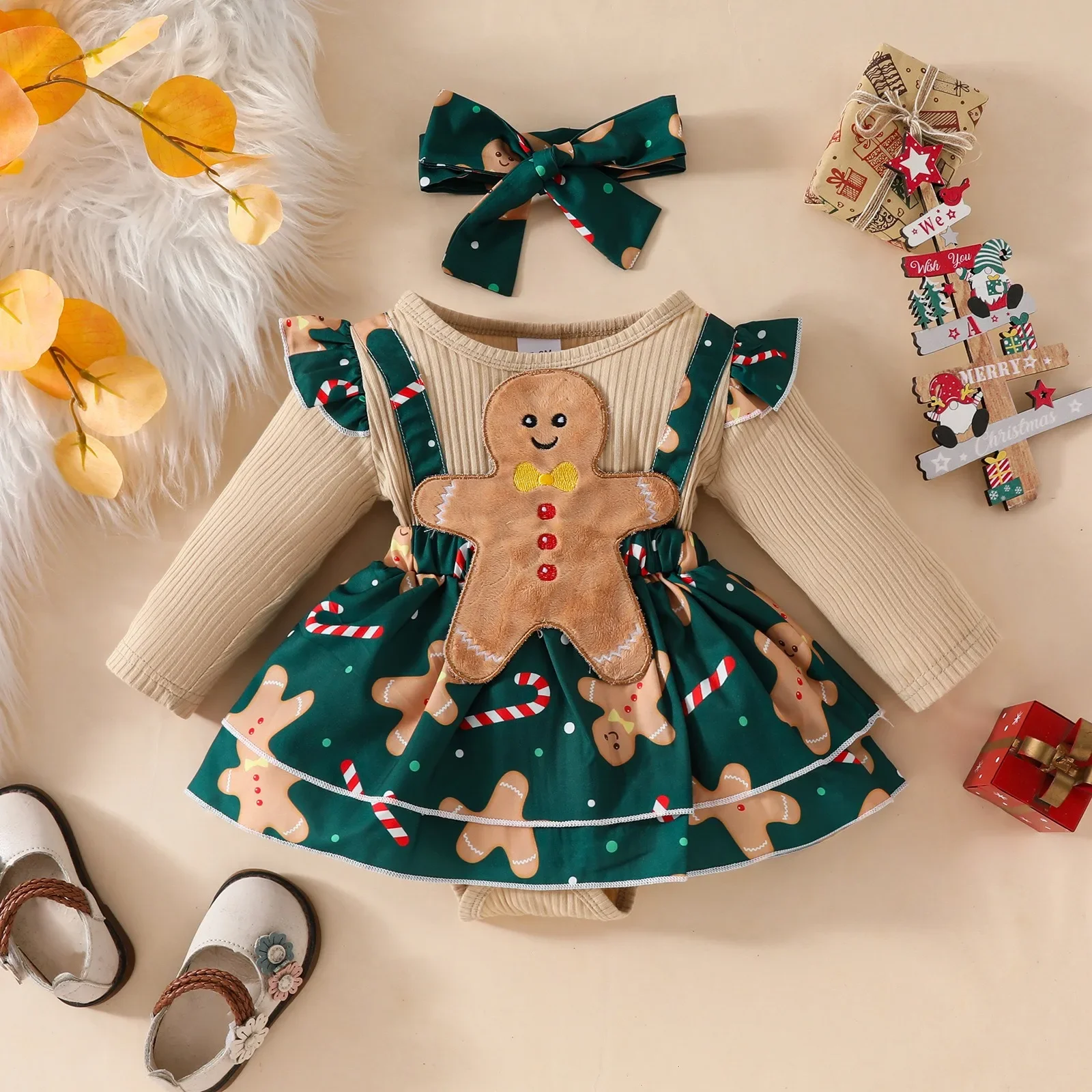 Mono navideño de jengibre para bebé de manga larga con tirantes - imagen 3