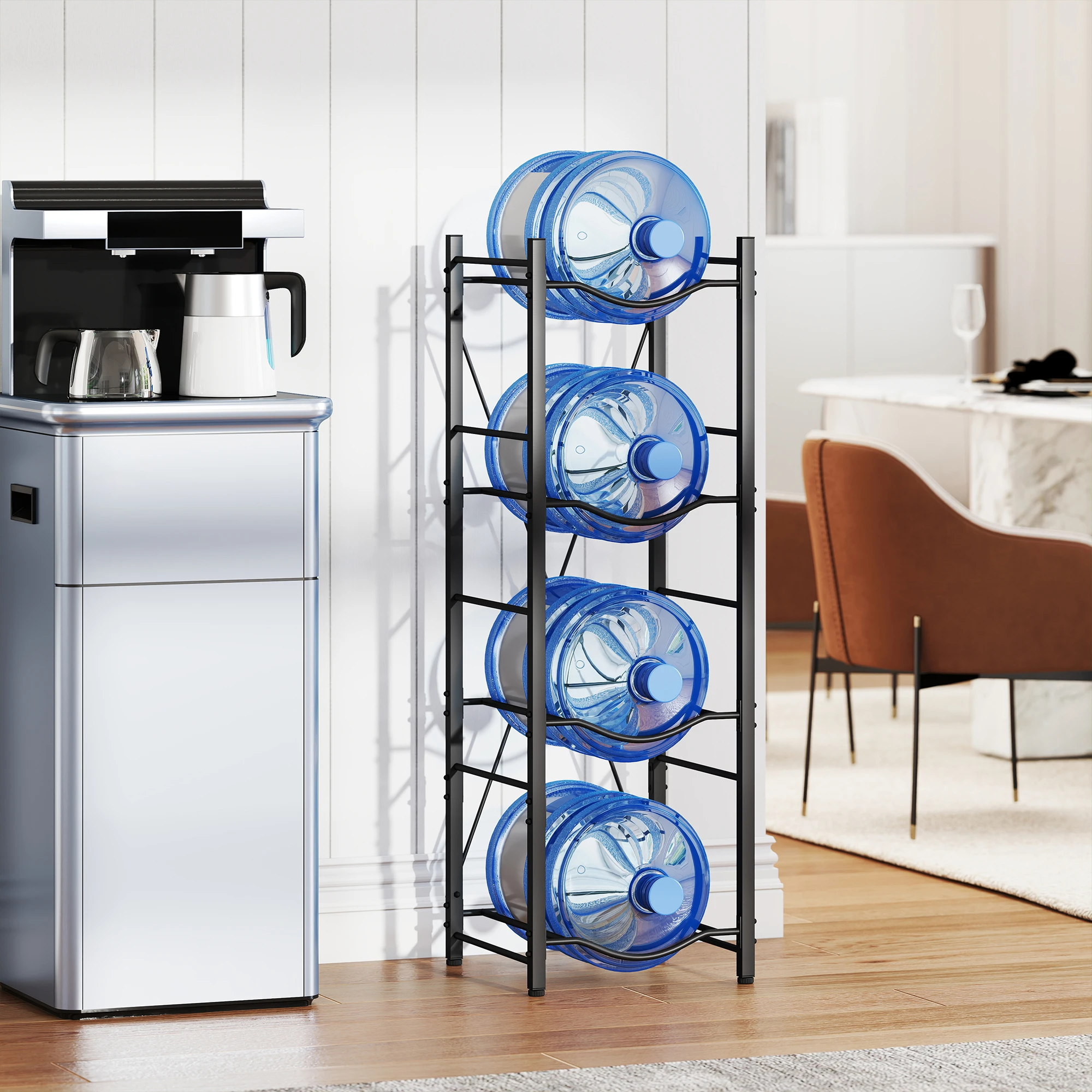 HOMCOM Soporte para Garrafones de Agua de 4 Niveles Estante de Almacenamiento para Botellas de Agua con Estructura de Metal Reforzada para Cocina Comedor Sala de Estar Negro - imagen 2