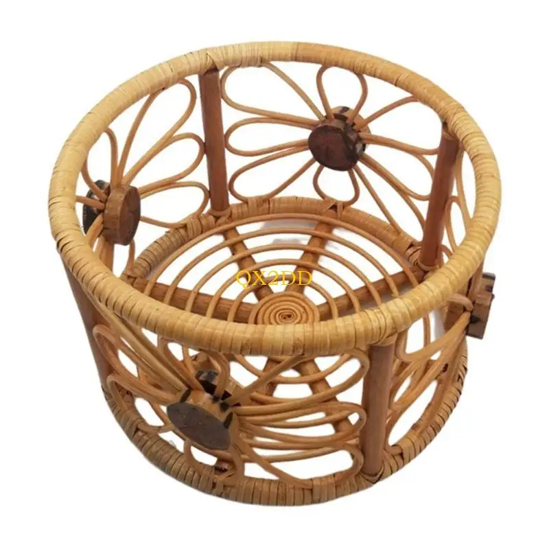 QX2D Accesorios fotografía para recién nacidos, cesta mimbre vintage hecha a mano, crea escenas cálidas y cómodas para - imagen 3