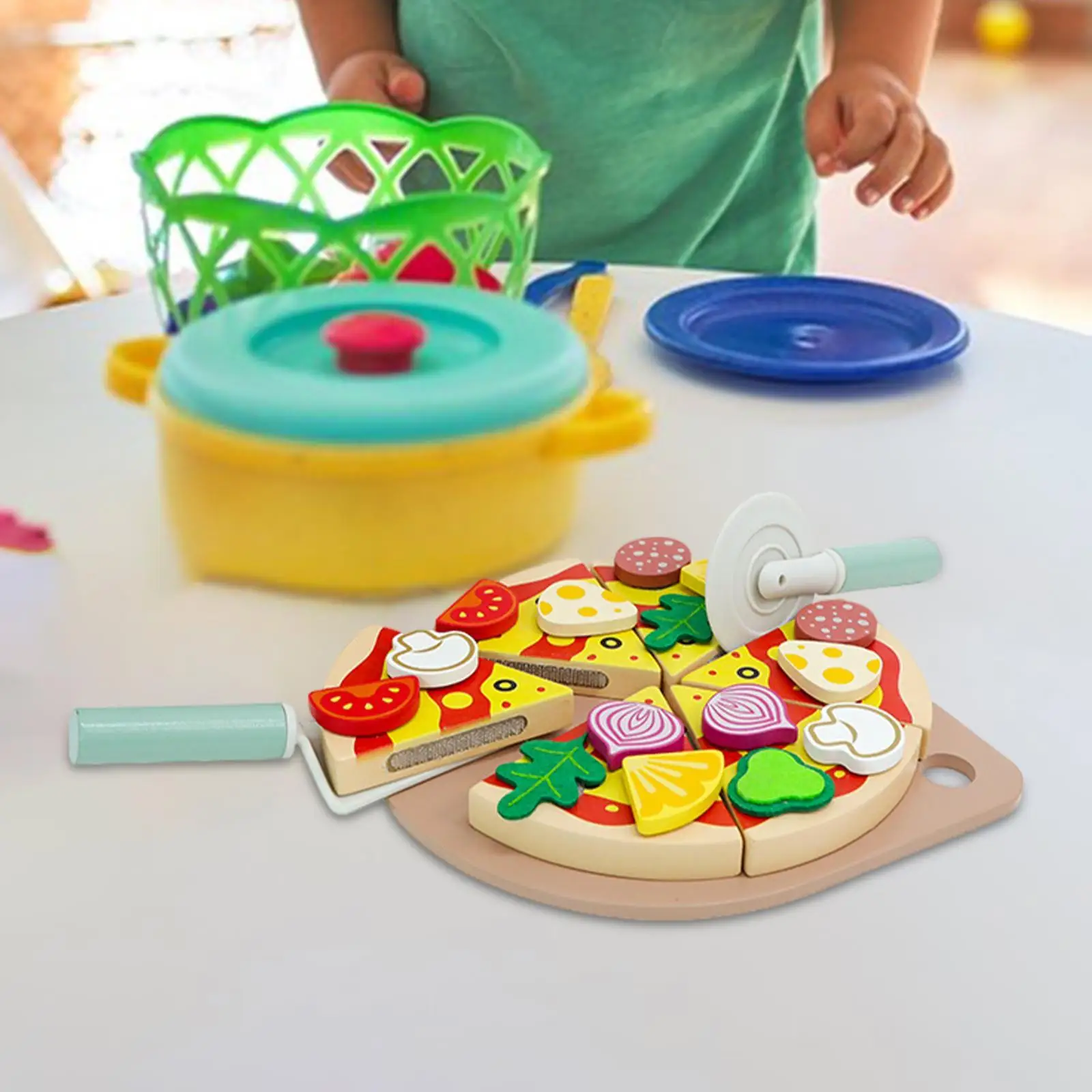 Cutting Play Food Toy for Kids Pizza Play Food Set Montessori Toy,Pretend Play,Wooden Pizza Set for Girls,Toddlers,Boys