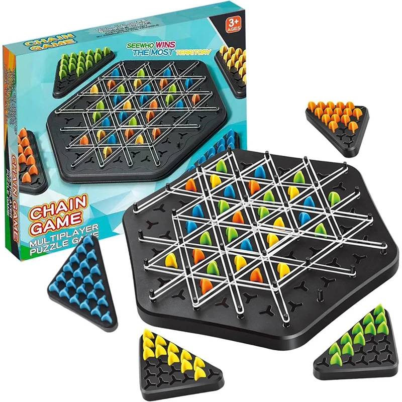 Juego de ajedrez triangular con cadena, juego de banda de goma, juego interactivo educativo, juego de batalla para regalo de fiesta familiar