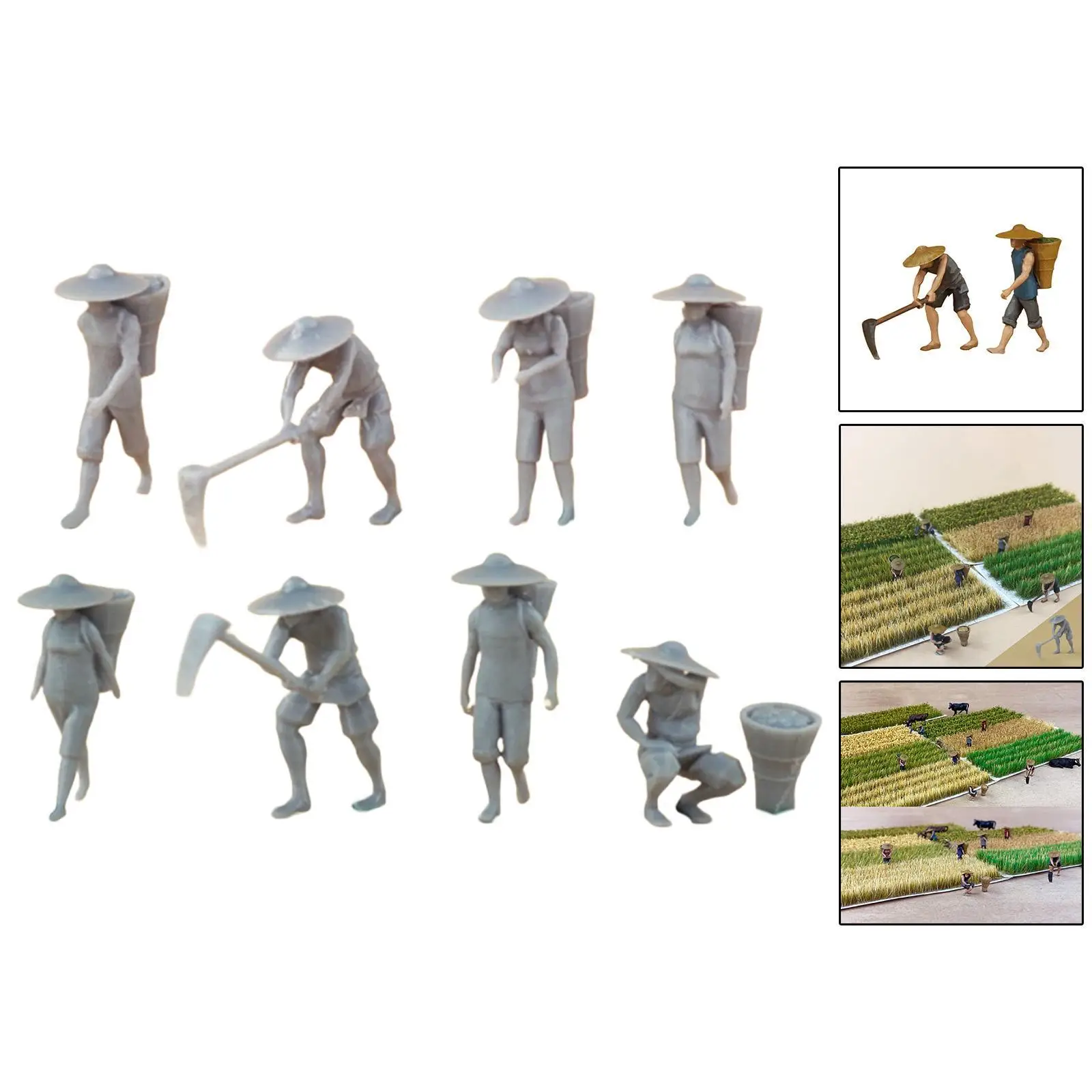 8x 1:87 Scale Farmer Figures Character Model Resin Collectible Tiny People Model Play Figure for Micro Landscape Fairy Garden