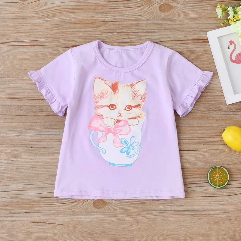 Camiseta manga corta niña algodón con volantes y margaritas verano - imagen 3