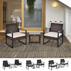 Outsunny Conjunto de Muebles de Jardín Exterior de Ratán 3 Piezas 1 Mesita 2 Sillones Desmontable Color