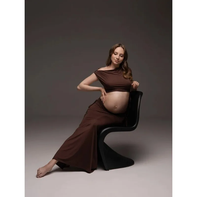Vestido maternidad dos piezas – Hombros descubiertos para baby shower - imagen 5