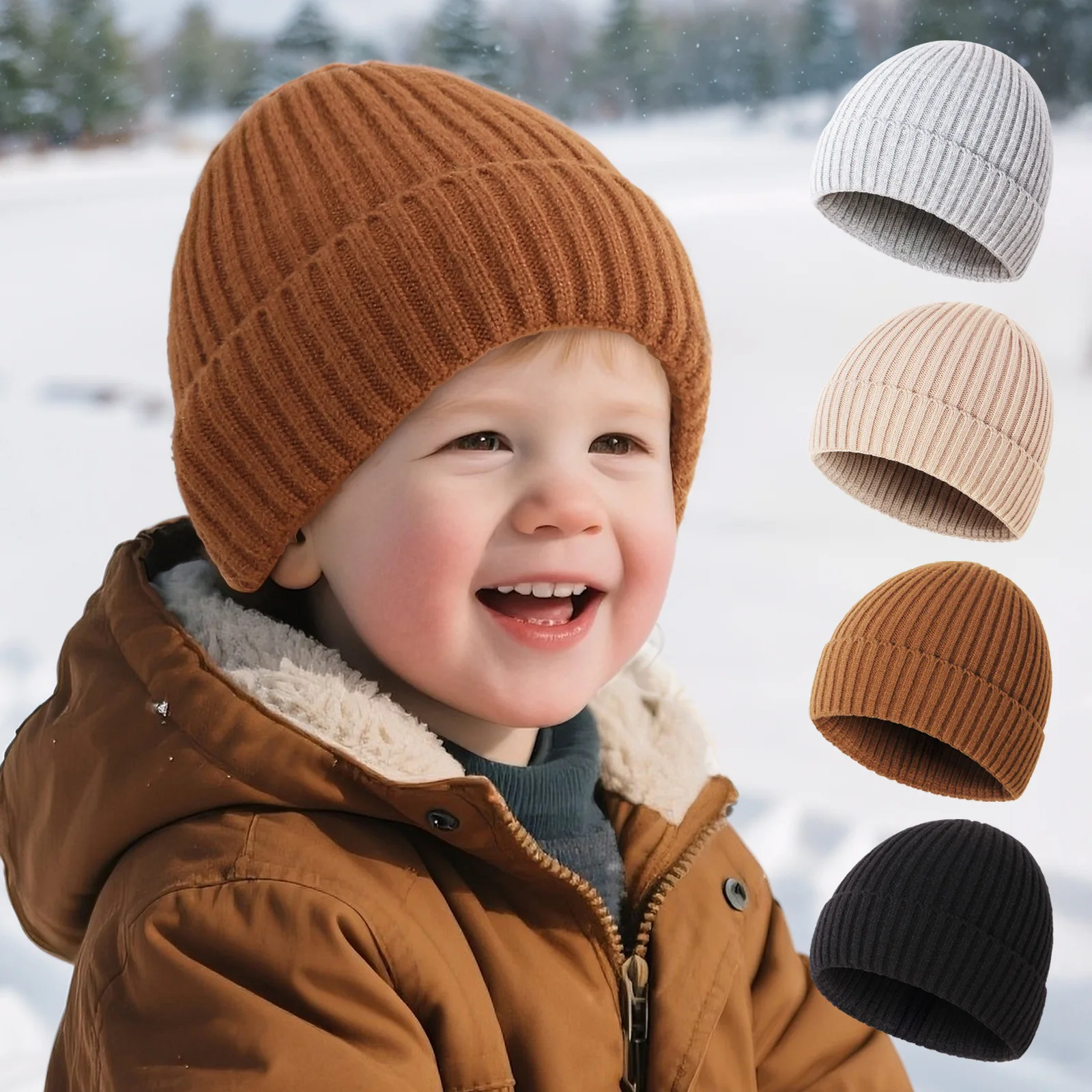 Gorro bebé de punto térmico para otoño e invierno, protección auditiva