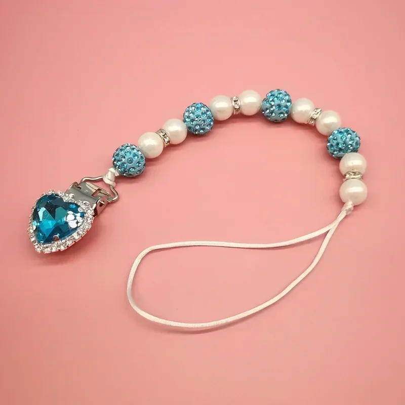 Cadena de Clip de chupete de lujo para bebé niño y niña, cadena de Clip de pezón de cristal de perla de estilo europeo Vintage, colgante de cadena, accesorios para pezones - imagen 5