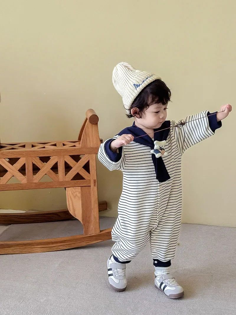 MILANCEL, nuevo peleles de otoño para bebé de 6 a 24M, mono a rayas a la moda para niñas pequeñas, líder azul marino, niños de una pieza - imagen 2