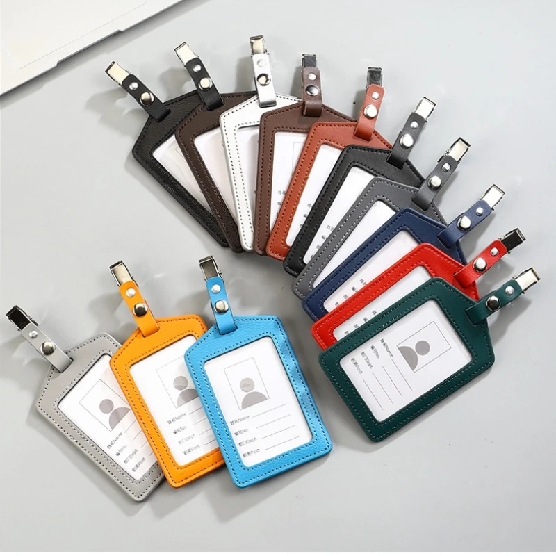 Portatarjetas de identificación de cuero PU, portatarjetas transparente con ranuras para tarjetas, Porta Credencial - imagen 3