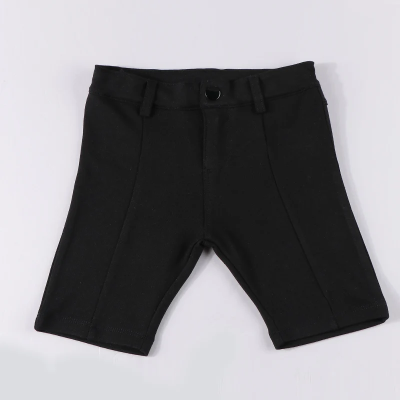 Pantalones cortos de alta elasticidad para niños, ropa suave con abertura frontal y cremallera, color negro, para verano y primavera - imagen 2