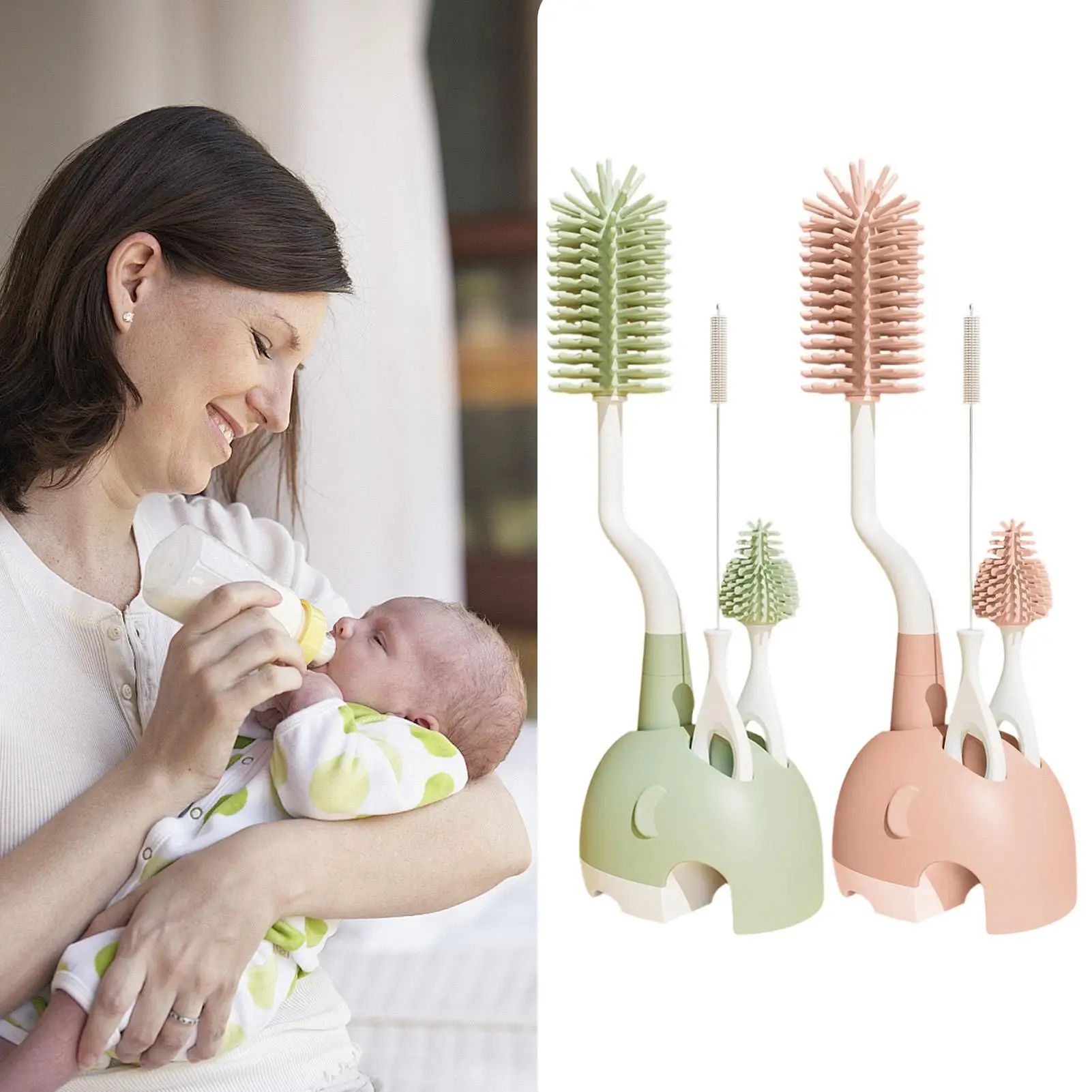 Juego de cepillos para biberones, Kit de limpieza de tazas multifuncional, juego de cepillos para biberones antiarañazos para viajes, Picnic, dormitorio, guardería - imagen 2