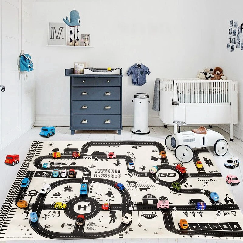 Alfombra de ciudad con diseño urbano desplegada