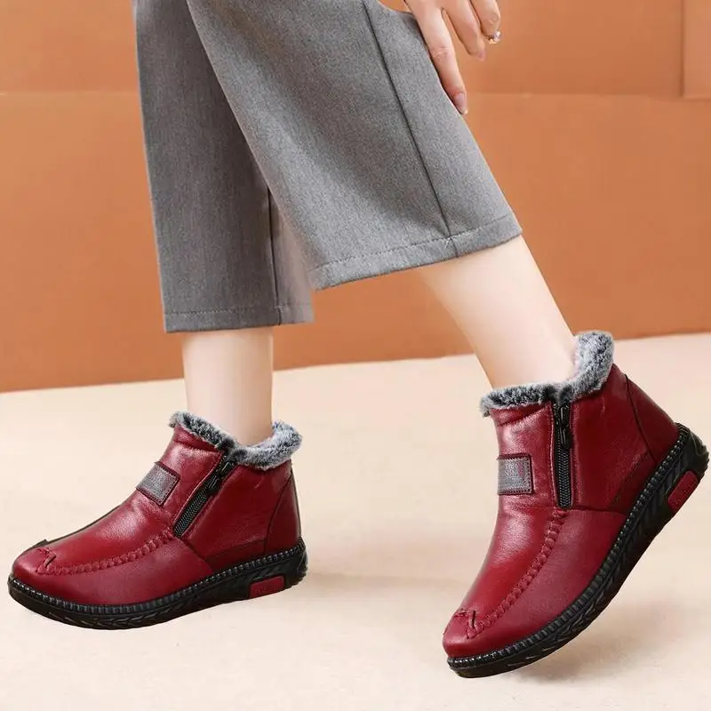 Botas de nieve para mujer adulta, botas impermeables sin cordones para mujer, botas impermeables con forro de felpa, zapatos para clima frío con cremallera gruesa - imagen 3