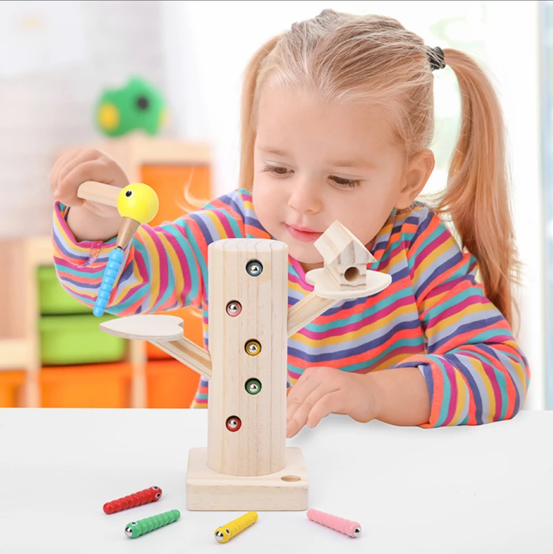 Juego de gusanos de pájaro carpintero, rompecabezas magnético 3D, juguetes de madera para niños, juguete educativo de aprendizaje temprano para niños, regalos para bebés - imagen 2