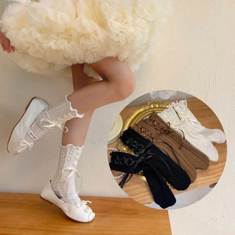 Calcetines de encaje con lazo y volantes para niña - imagen 5