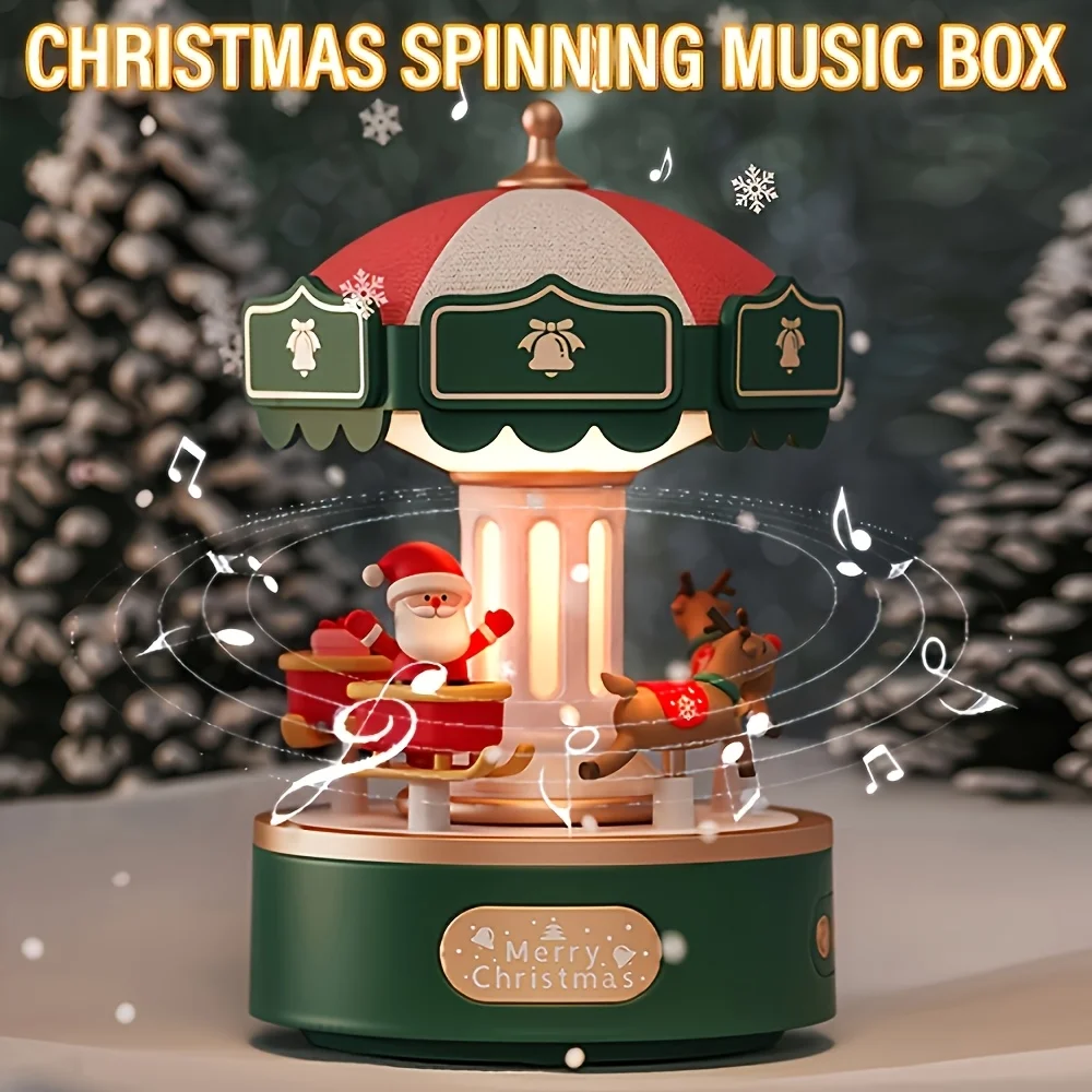 Cajas de música giratorias con carrusel de Navidad para niñas, estatuilla de alce de Papá Noel con luces LED, regalo Musical de cumpleaños, decoración del hogar - imagen 2
