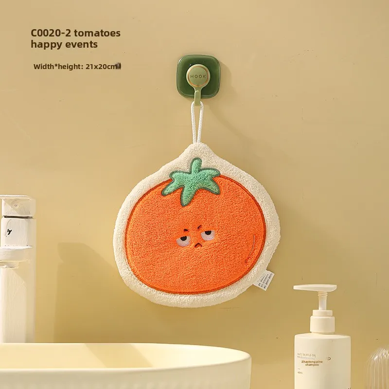 Toalla infantil colgante de verduras de dibujos animados: forro polar de coral grueso GSM alto, ultra suave, súper absorbente, ideal para el baño del bebé. - imagen 4