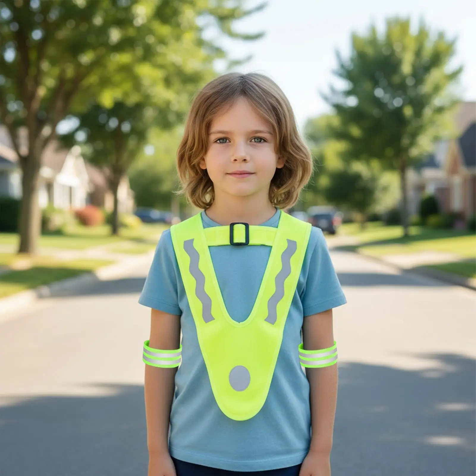 Chaleco reflectante para niños, 2 piezas, chaleco de seguridad en forma de V para niños con 4 bandas reflectantes, ropa de alta visibilidad para niños - imagen 4