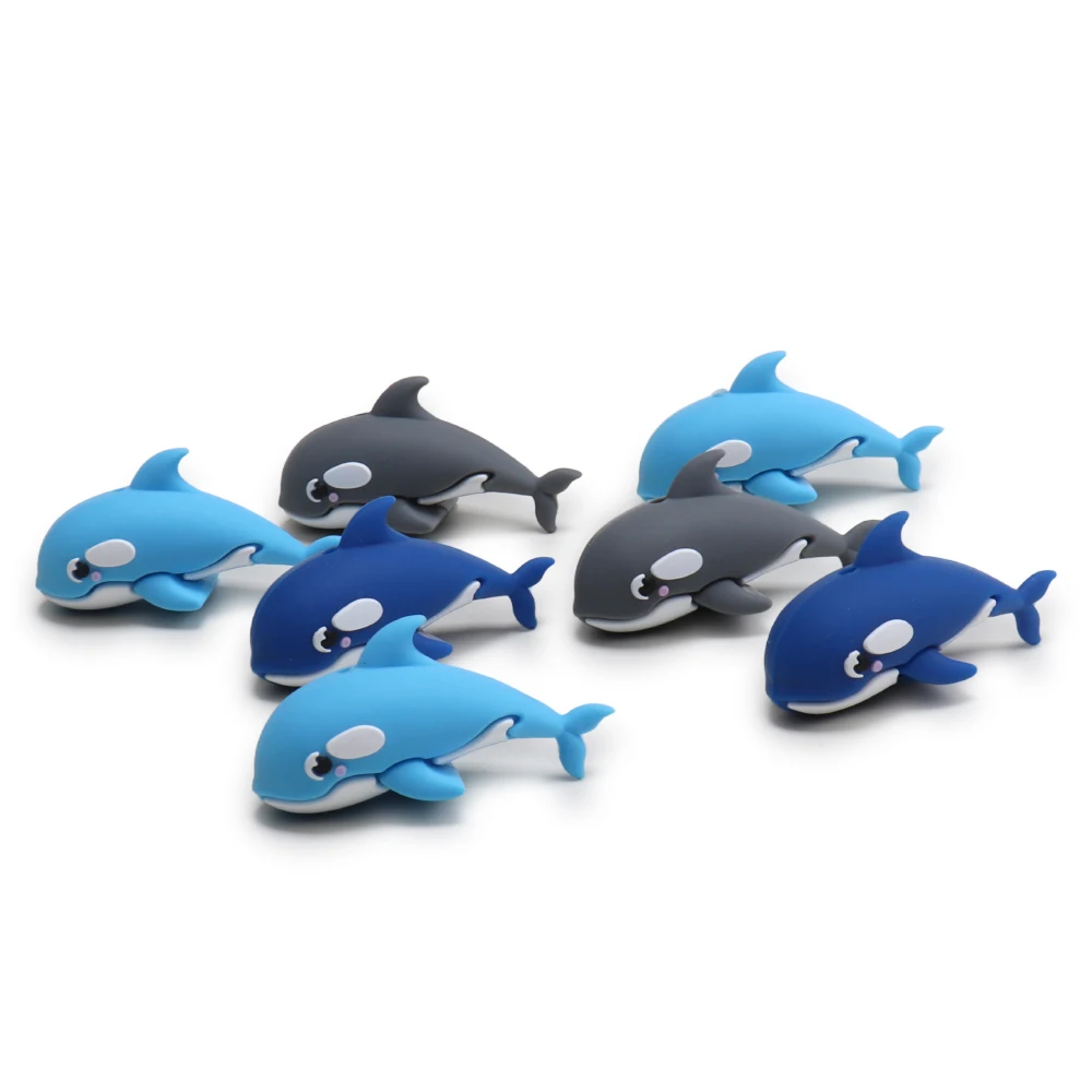 Cuentas de silicona 4 Uds. Cuentas focales de ballena 3D para bolígrafos, cordón para teléfono, llavero, suministros para hacer pulseras con cuentas, dijes para bolsos