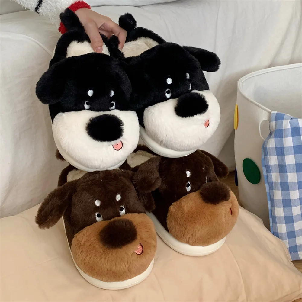 Pantuflas suaves con perro – Zapatillas mullidas invierno