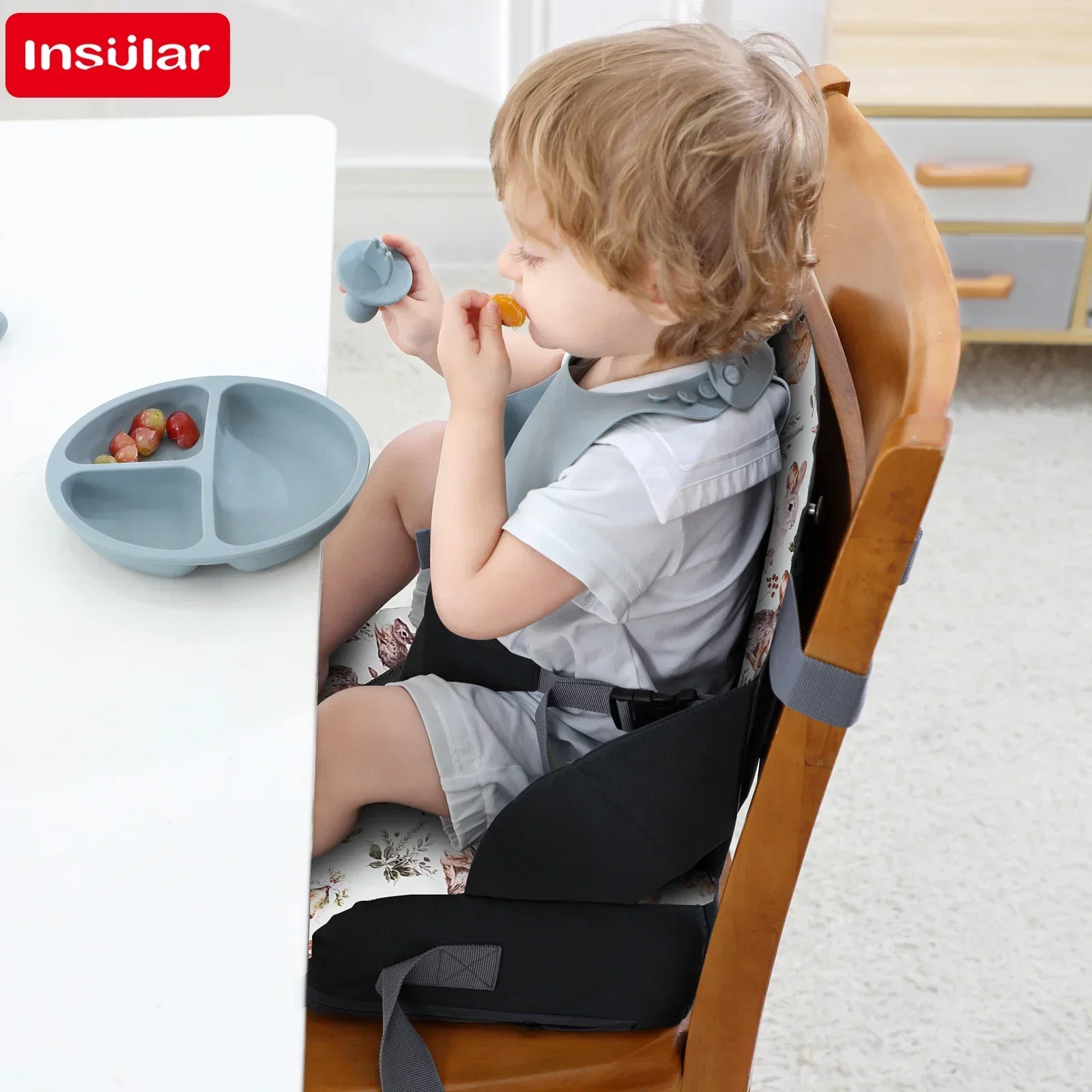 Cojín elevador de asiento para mesa de comedor para niños, cojín elevador de silla de comedor portátil extraíble para niños, cojín de asiento de esponja, estera antideslizante - imagen 4