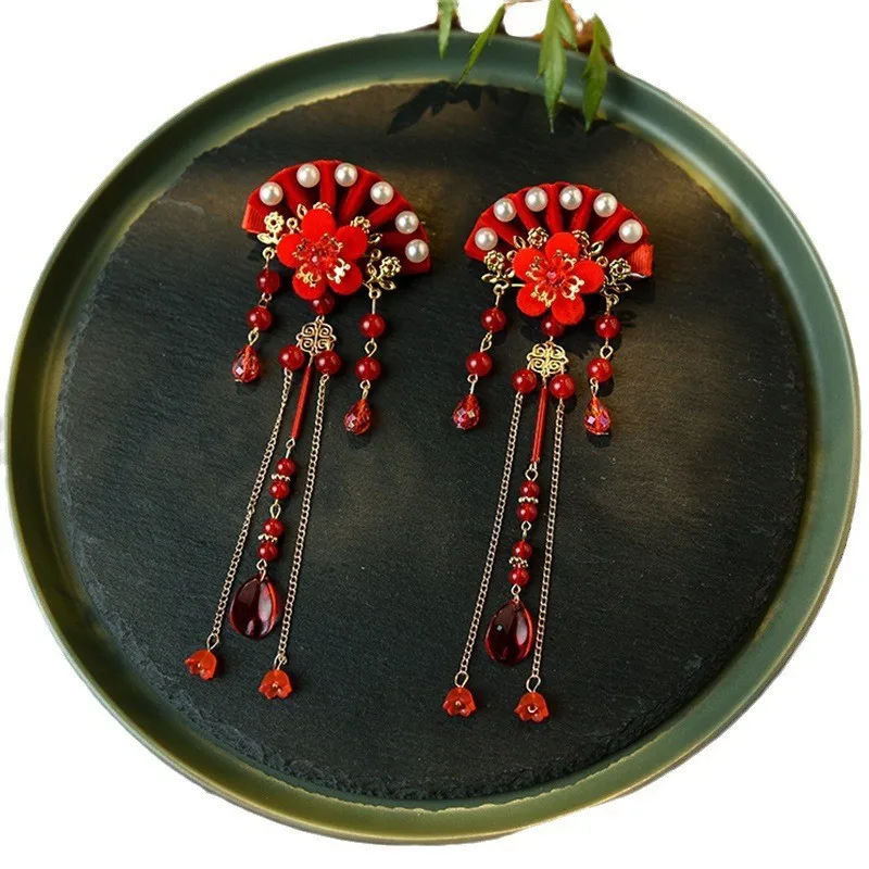 ¡Pinzas para el cabello Hanfu de Año Nuevo Chino para niñas! Diseño festivo de borla roja, elemento auspicioso, exquisito antideslizante, perfecto para Año Nuevo - imagen 2