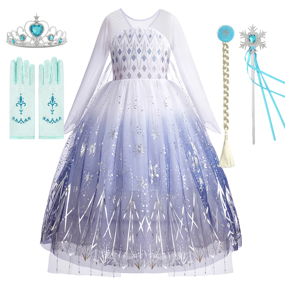 Disfraz de Cosplay para niños de 3 a 10 años, disfraz de Reina de la nieve blanca de fantasía para niños, disfraz de manga larga para boda, vestido de Elsa para Halloween 2024