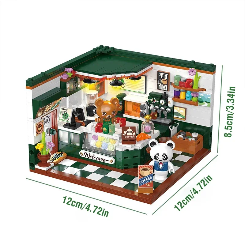 Mini City Street View cafetería Bar peluquería bloques ladrillos creativo rompecabezas 3D modelo de habitación juguetes amigos niños regalo de cumpleaños - imagen 4