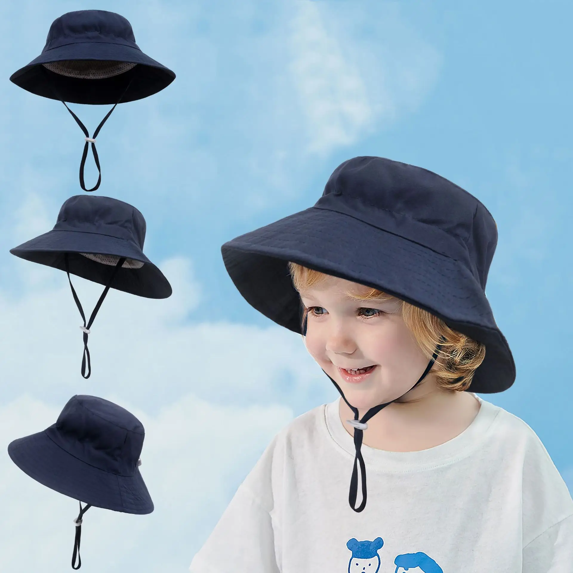 Sombrero de sol de verano de ala grande para niños, gorro de lavabo suave y transpirable para niños y niñas, sombrero de cubo para exteriores, sombrero de pesca/playa/verano UV - imagen 2