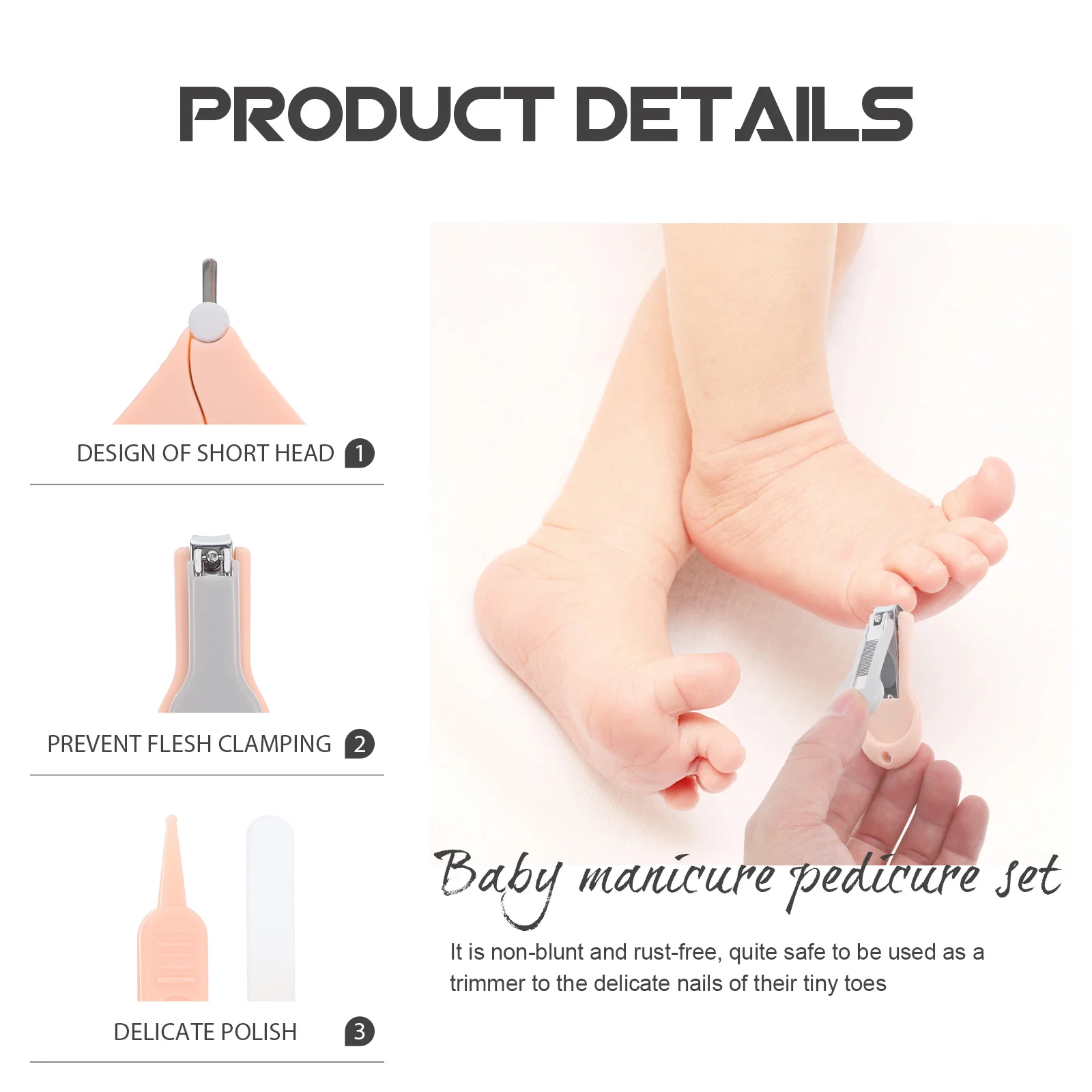 1 Juego de cortaúñas de pedicura para bebés, diseño de cabeza corta, prevención de sujeción de carne, esmalte delicado, seguro para manos pequeñas, juego de aseo para bebés - imagen 5
