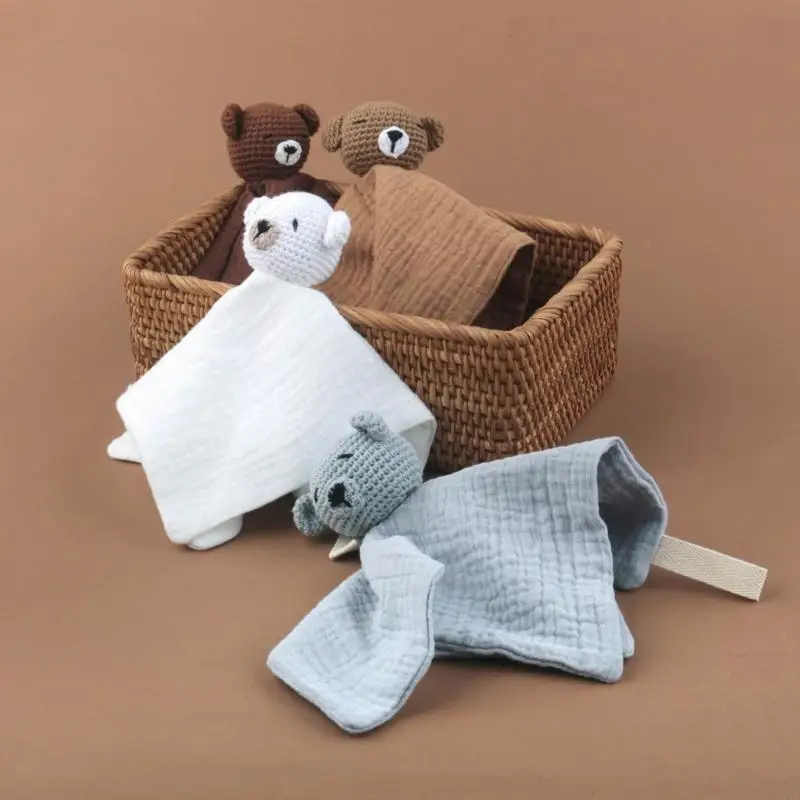 D7YD bebé apaciguar toalla reconfortante lindo dibujos animados oso tejido eructo paño chupete babero - imagen 4