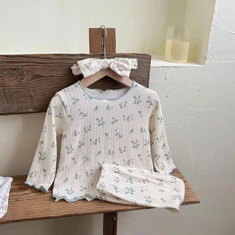 Conjunto pijama floral de algodón para niña con encaje – Otoño - imagen 2