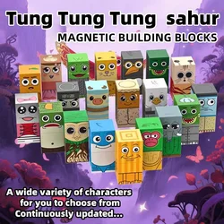 Tung tung sahur bloques de construcción magnéticos, juego de bloques de construcción de juguetes para niños, bloques de construcción de montaje DIY, estación de escritorio