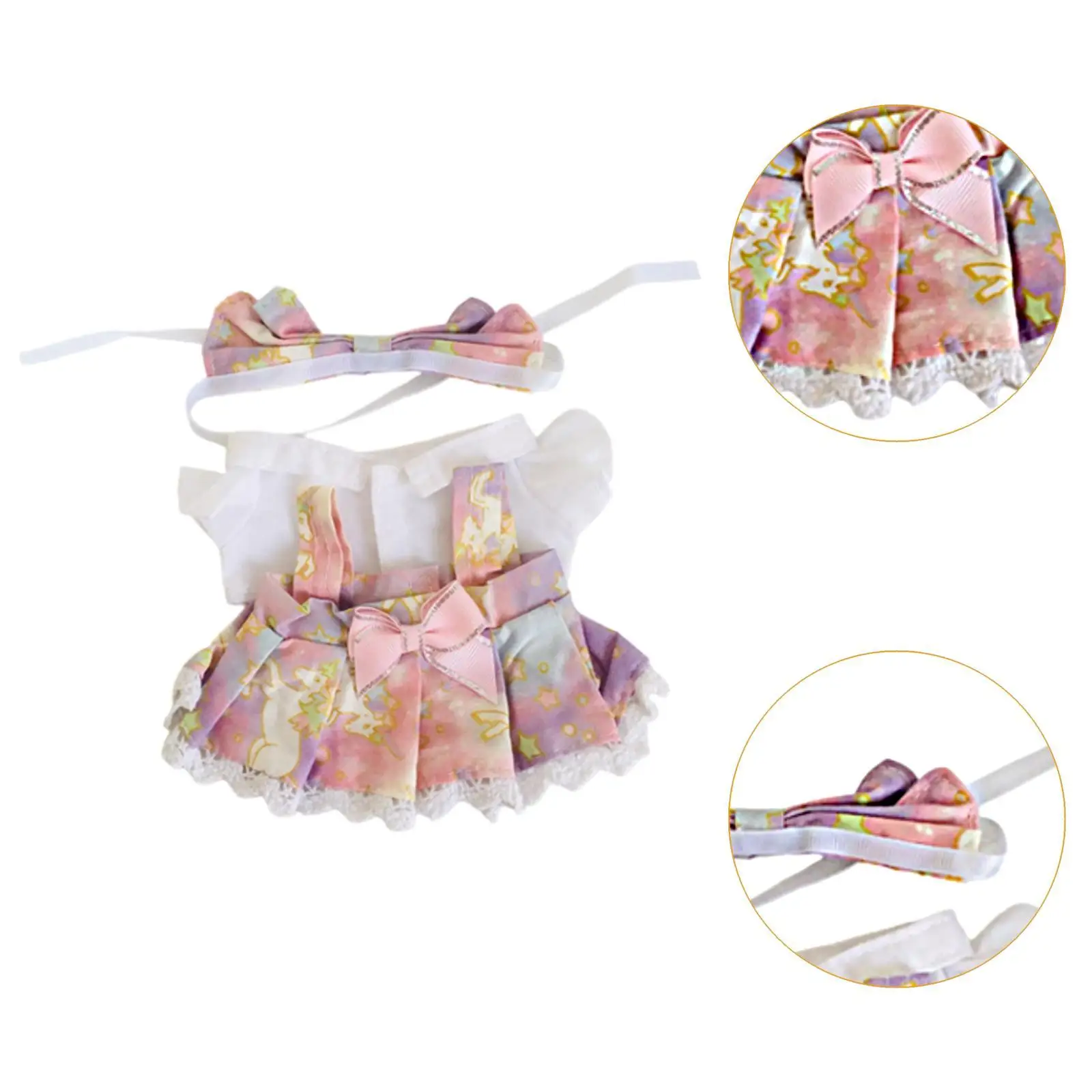 3-Pack Doll Wardrobe for 20cm Plush Figure - Includes Skirt, Top, And Hairband 3-Pack Doll Wardrobe for 20cm Plush Figure - Includes Skirt, Top, And Hairband