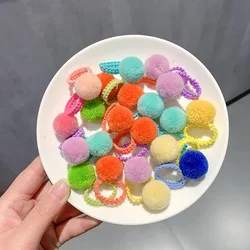 Bandas para el cabello infantil con bolas de felpa suaves y coloridas