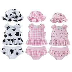 Traje de baño de niña con estampado cuadros y flores, volantes