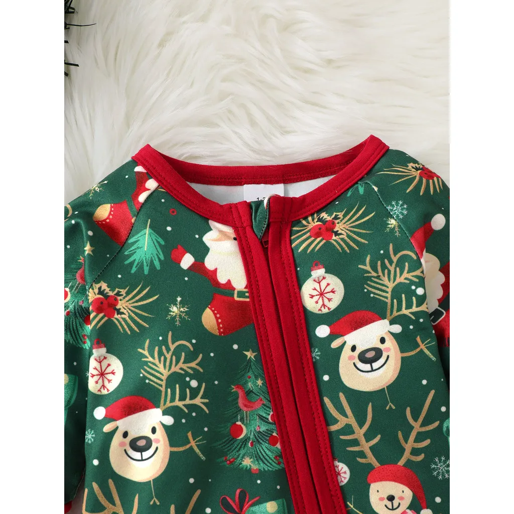 Mono de Navidad para recién nacido, niño y niña de 1 a 18 meses, bonito estampado de Papá Noel, pelele de manga larga con cremallera + sombrero, disfraces para bebé pequeño - imagen 4