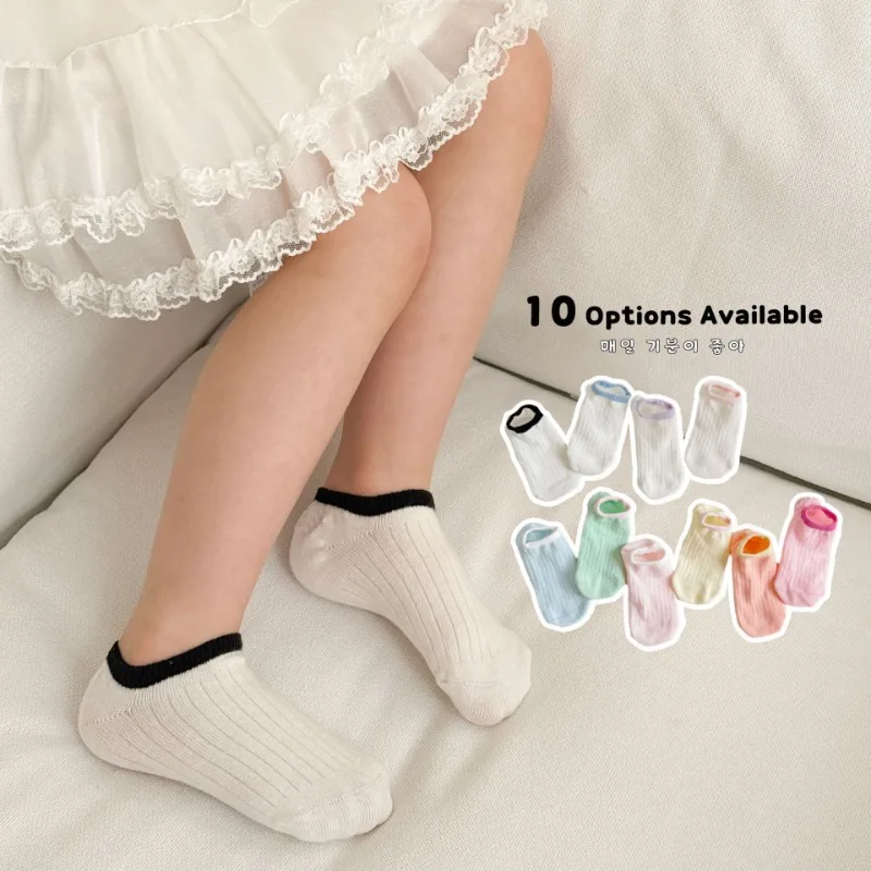 4 par/set de calcetines tobilleros cortos de Color gelatina de verano para niños pequeños, niños y niñas, calcetines finos transpirables de algodón suave, calcetines invisibles de malla - imagen 4