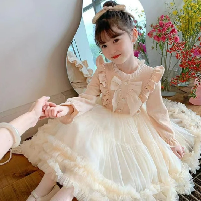 Vestido de princesa de tul hinchado para niña de otoño e invierno, vestido grueso de moda, vestido de fiesta y cumpleaños para niños, cálido - imagen 2