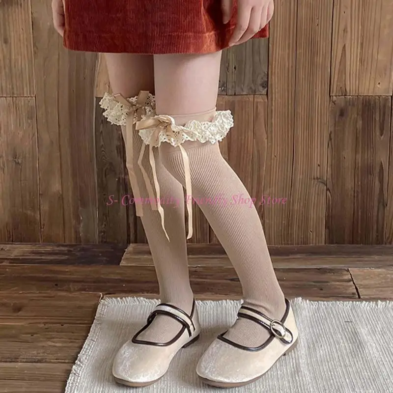 85ae Bowknot calcetines transpirable calcetines largos calcetines calcetines para niñas 3-13 años niños calentador - imagen 2