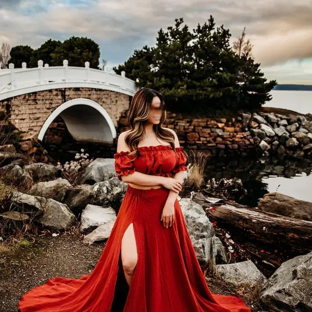 Vestido de embarazo en lino vintage bohemio para sesión fotográfica - imagen 3